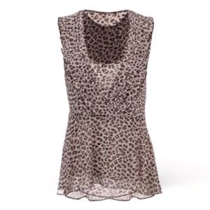 Cabi Flutter Blouse - Cheetah Sleeveless Ruffled V-with detachable cami Size XS